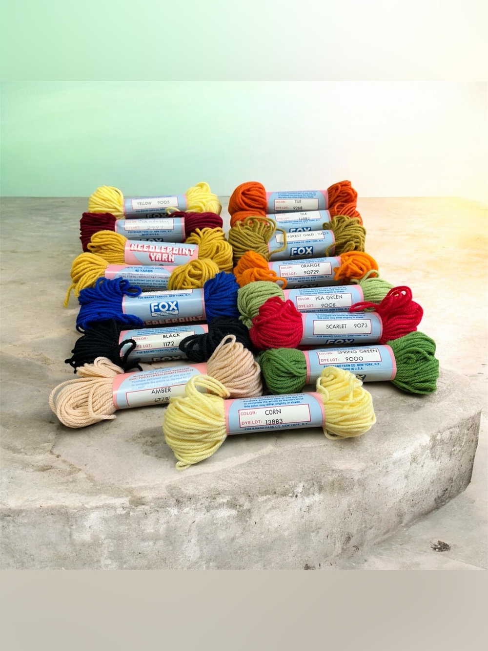 Fox Multicolor Yarn Assortment — Yellow, Red, Blue, Green, Black, Orange, Cream